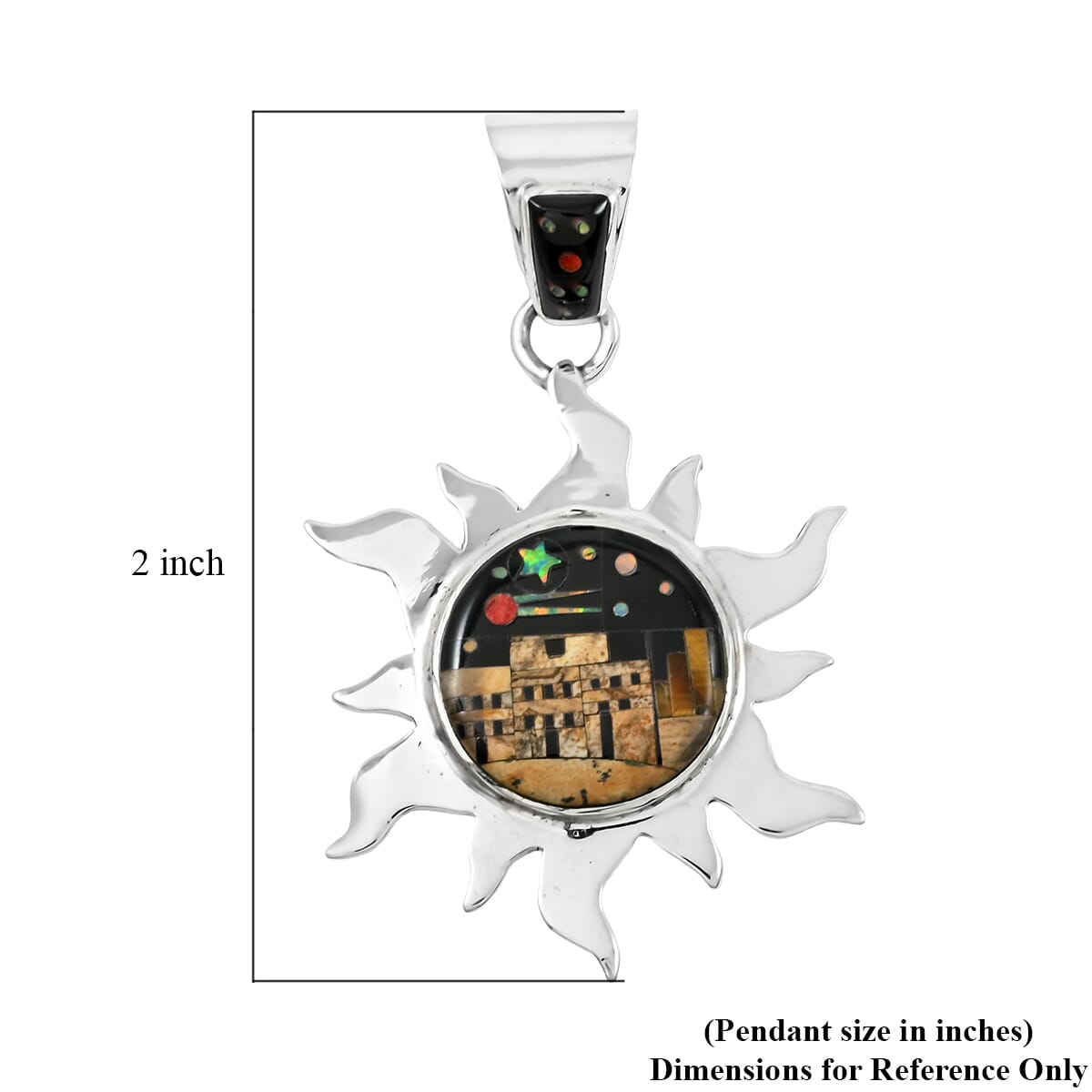 Santa Fe Style Black Onyx, Jasper Pueblo Pendant in Sterling Silver 17.00 ctw image number 4