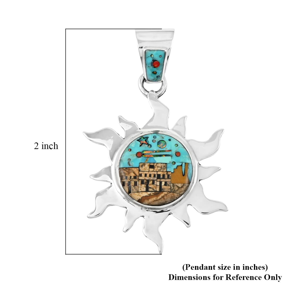Santa Fe Style Kingman Turquoise and Jasper 17.00 ctw Pueblo Pendant in Sterling Silver image number 4