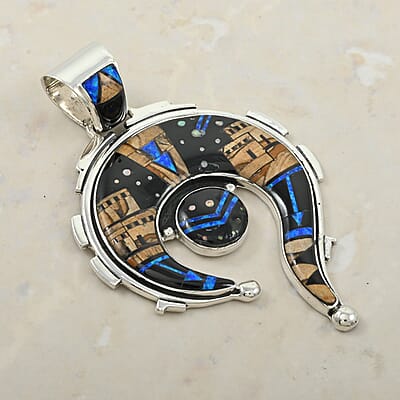 Santa Fe Style Black Onyx and Jasper 22.00 ctw Pueblo Pendant without Chain in Sterling Silver