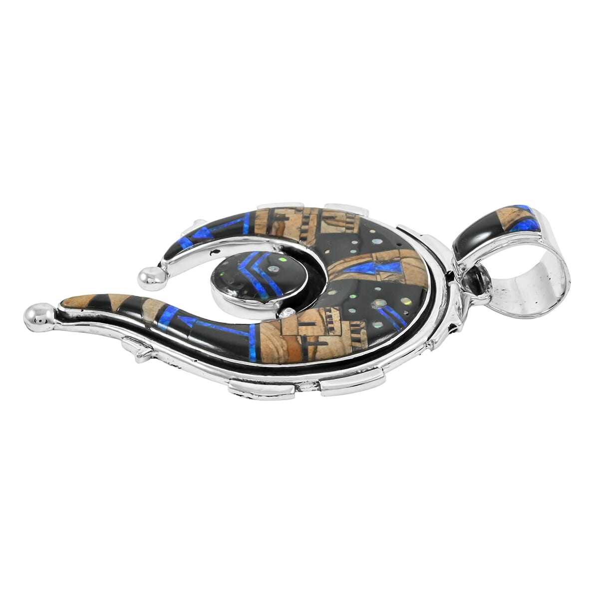 Santa Fe Style Black Onyx and Jasper 22.00 ctw Pueblo Pendant in Sterling Silver image number 3