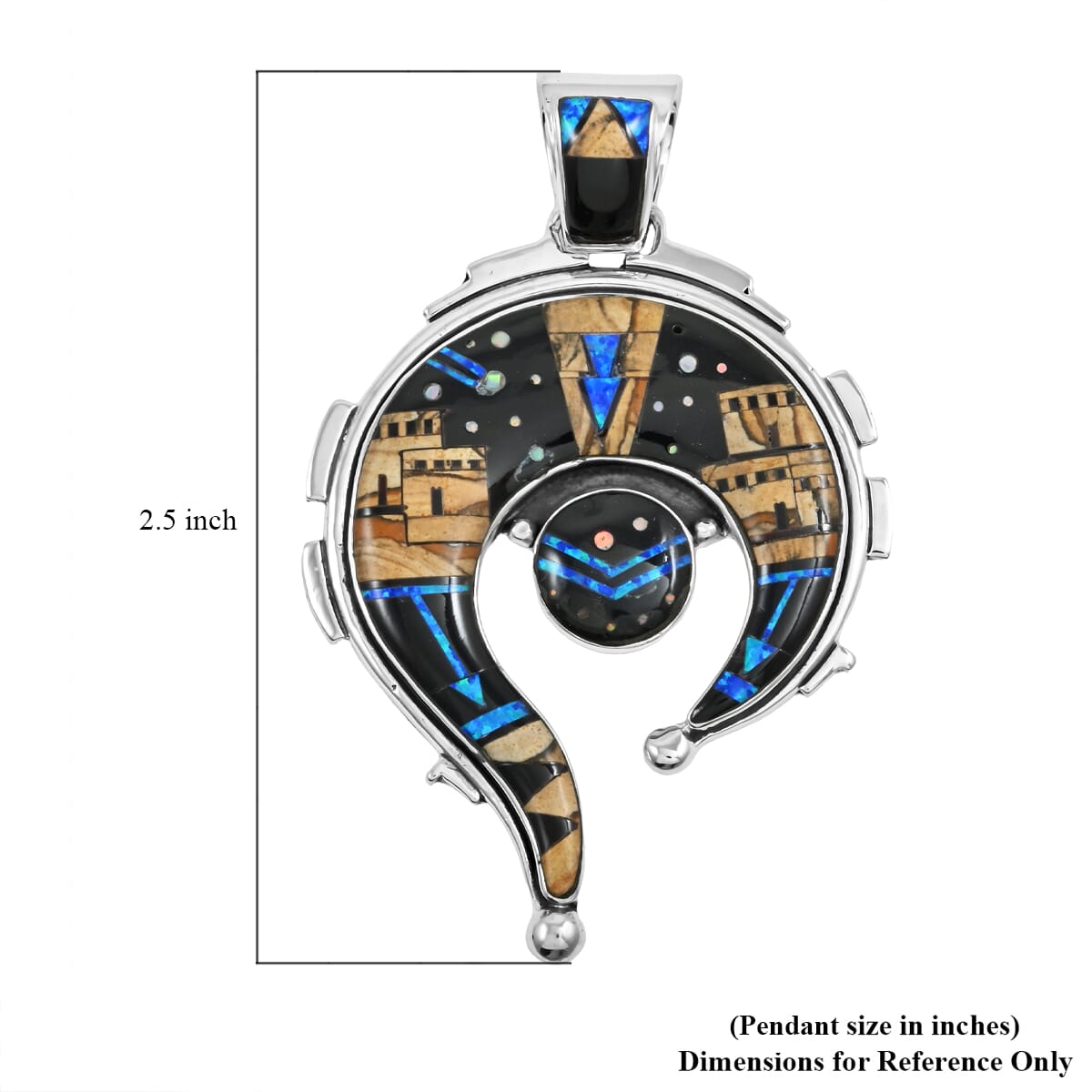 Santa Fe Style Black Onyx and Jasper 22.00 ctw Pueblo Pendant in Sterling Silver image number 4