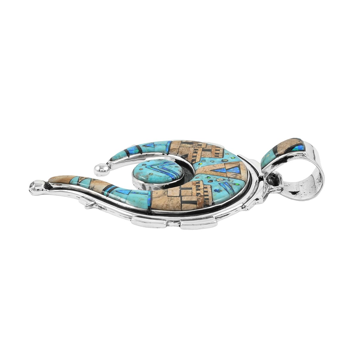 Santa Fe Style Kingman Turquoise and Jasper 22.00 ctw Pueblo Pendant in Sterling Silver image number 3