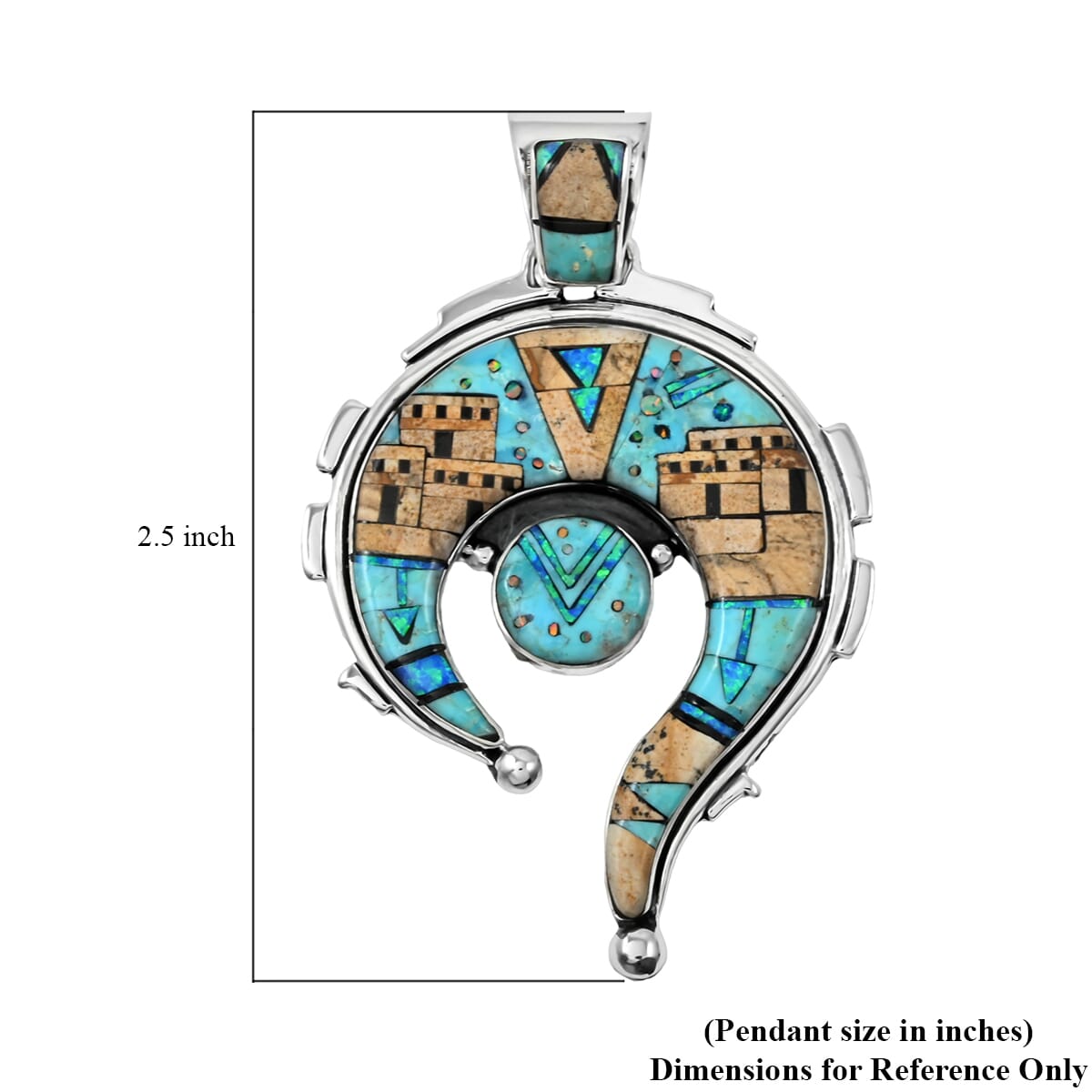 Santa Fe Style Kingman Turquoise and Jasper 22.00 ctw Pueblo Pendant in Sterling Silver image number 4