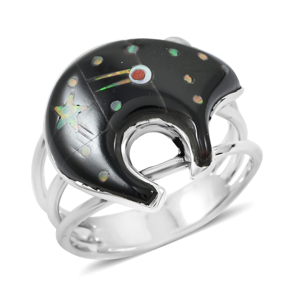 Santa Fe Style Black Onyx 6.50 ctw Dots Ring in Sterling Silver (Size 9.0) image number 0