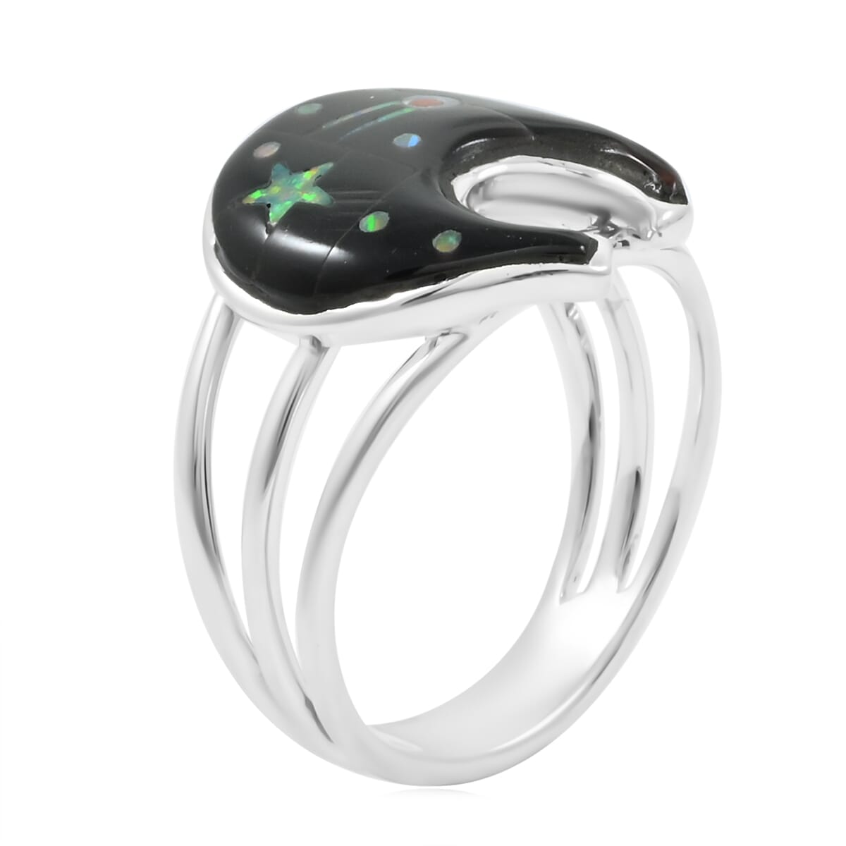Santa Fe Style Black Onyx 6.50 ctw Dots Ring in Sterling Silver (Size 9.0) image number 3