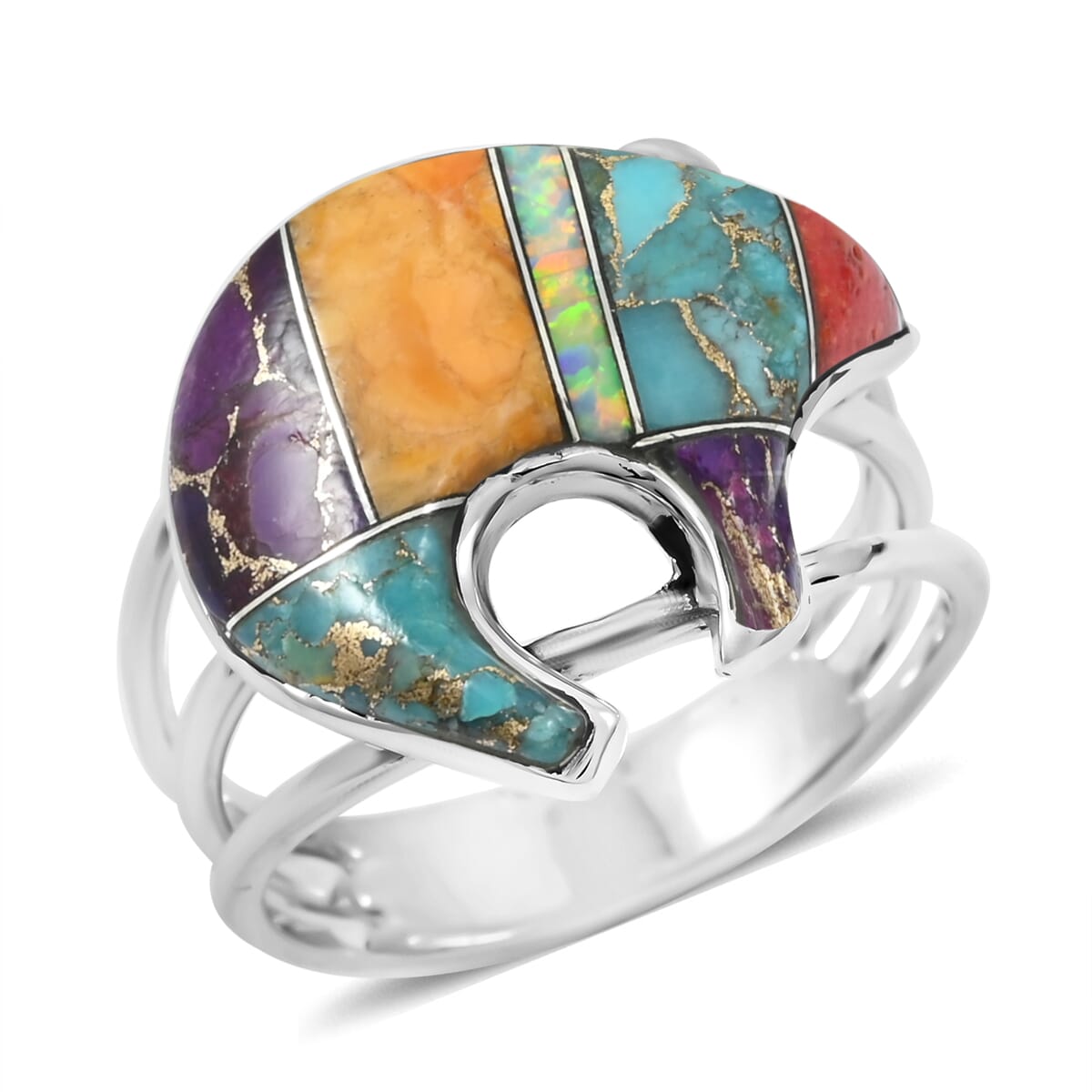Santa Fe Style Multi Gemstone 6.50 ctw Ring in Sterling Silver (Size 10.0) image number 0