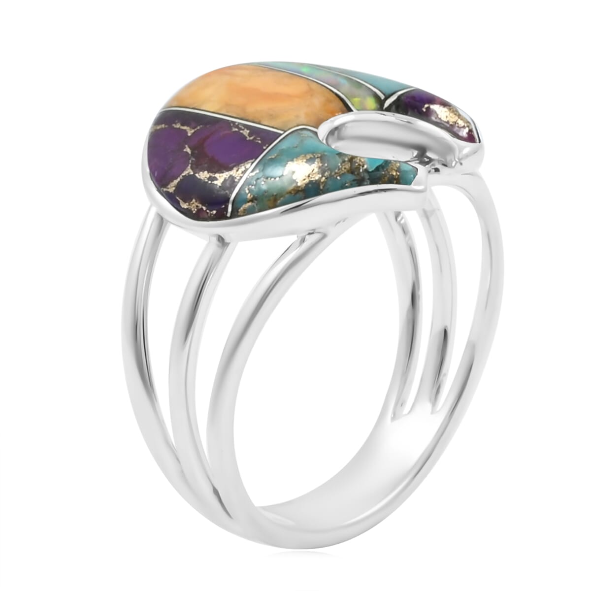 Santa Fe Style Multi Gemstone 6.50 ctw Ring in Sterling Silver (Size 10.0) image number 2
