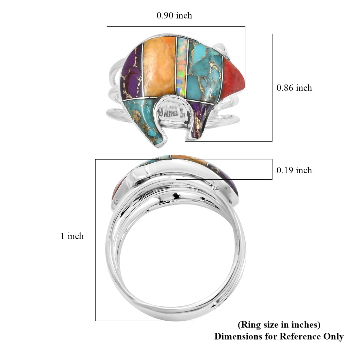 Santa Fe Style Multi Gemstone 6.50 ctw Ring in Sterling Silver (Size 10.0) image number 3