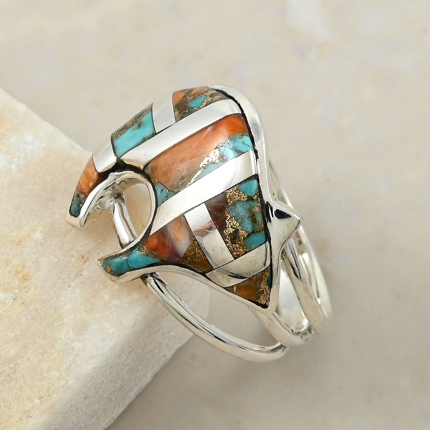 Santa Fe Style Multi Gemstone 6.50 ctw Ring in Sterling Silver (Size 7.0)