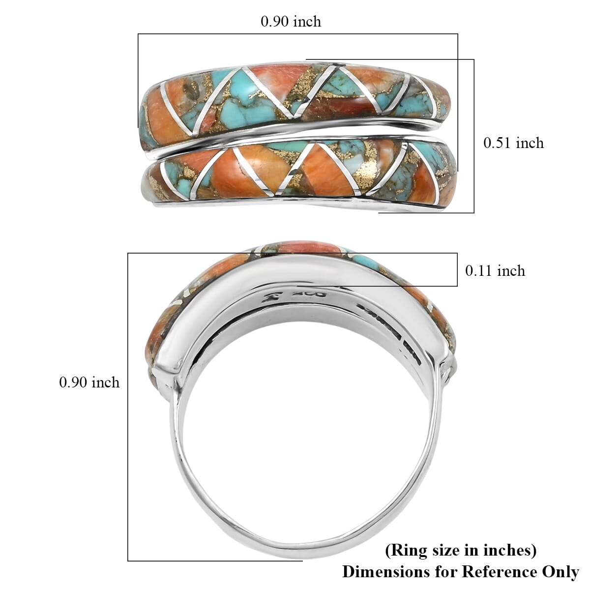 Santa Fe Style Spiny Turquoise 8.50 ctw Ring in Sterling Silver (Size 6.0) image number 4