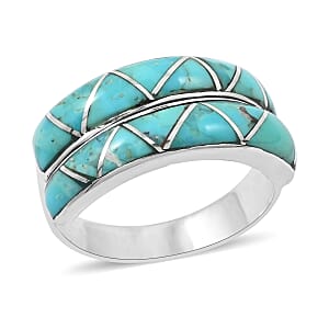Santa Fe Style Kingman Turquoise 8.50 ctw Ring in Sterling Silver (Size 6.0)