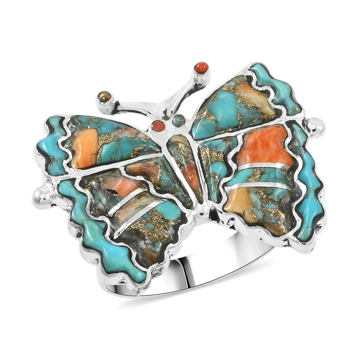 Santa Fe Style Kingman Turquoise and Spiny Turquoise 7.00 ctw Ring in Sterling Silver (Size 10.0) image number 0