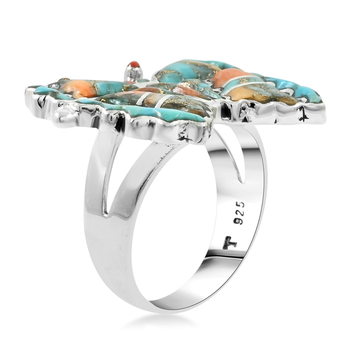 Santa Fe Style Kingman Turquoise and Spiny Turquoise 7.00 ctw Ring in Sterling Silver (Size 10.0) image number 3