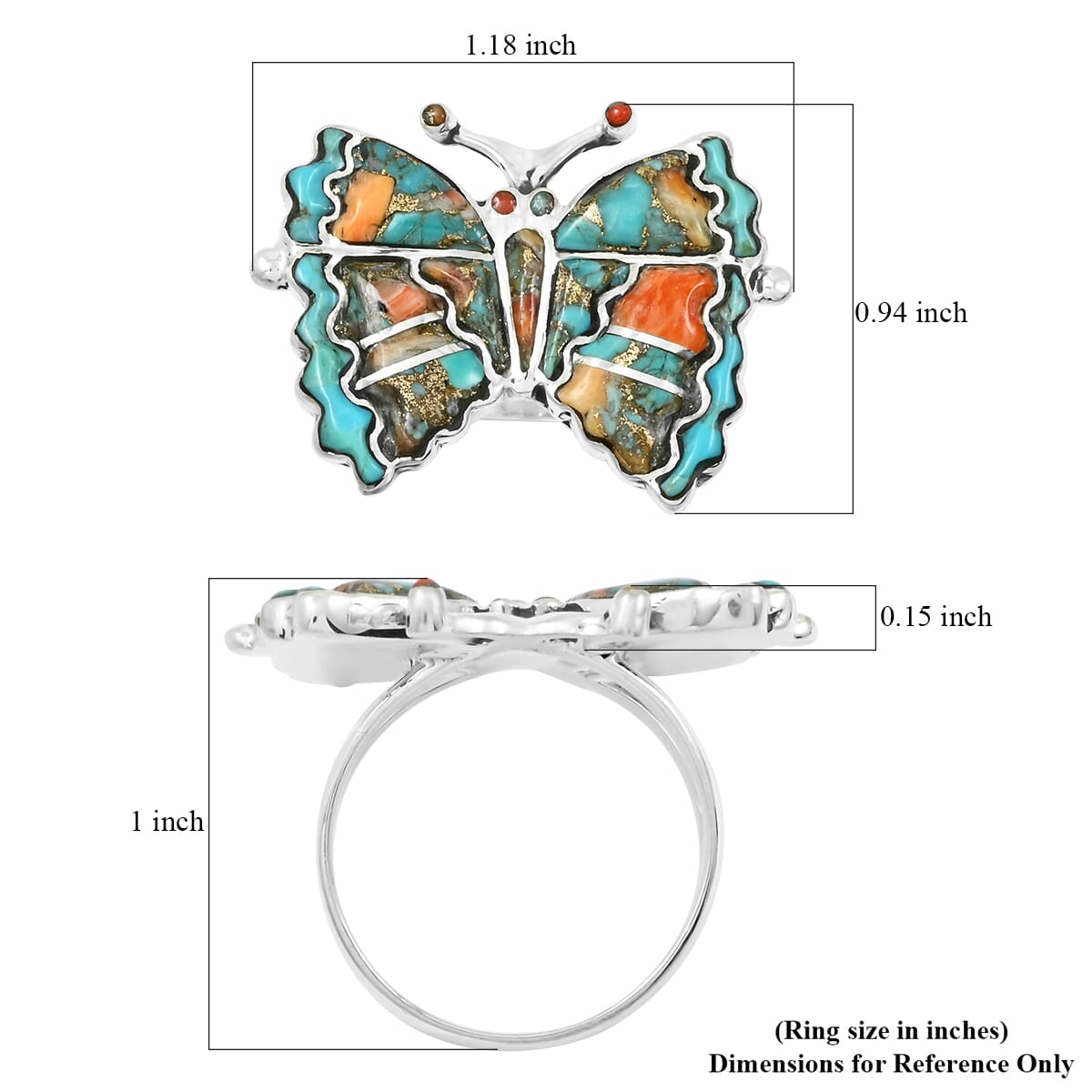 Santa Fe Style Kingman Turquoise and Spiny Turquoise 7.00 ctw Ring in Sterling Silver (Size 10.0) image number 4