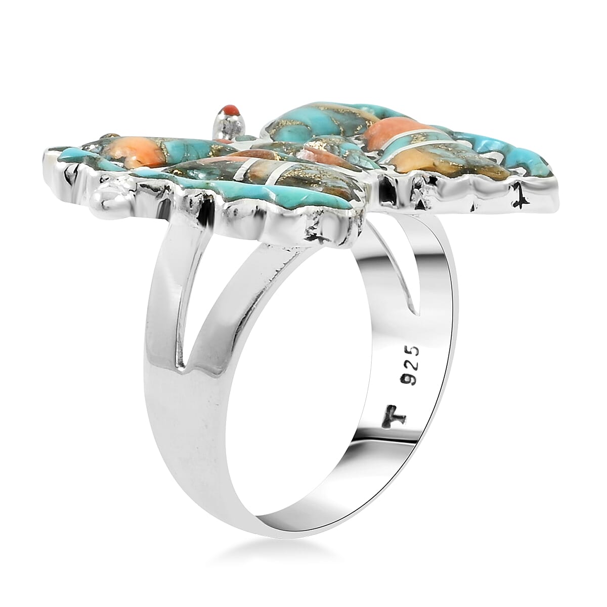 Santa Fe Style Kingman Turquoise and Spiny Turquoise 7.00 ctw Ring in Sterling Silver (Size 8.0) image number 3
