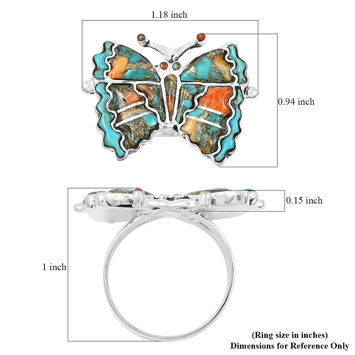 Santa Fe Style Kingman Turquoise and Spiny Turquoise 7.00 ctw Ring in Sterling Silver (Size 8.0) image number 4