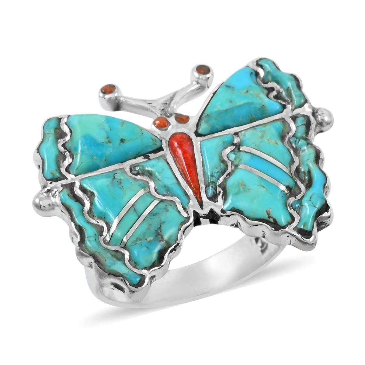 Santa Fe Style Kingman Turquoise 7.00 ctw Ring in Sterling Silver (Size 10.0) image number 0