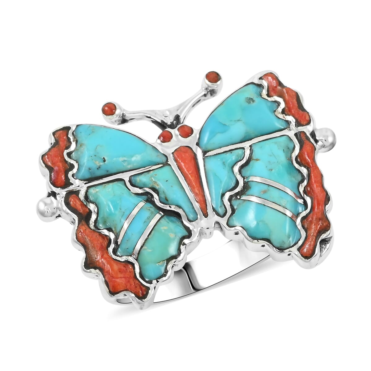 Santa Fe Style Multi Gemstone 7.00 ctw Ring in Sterling Silver (Size 6.0) image number 0
