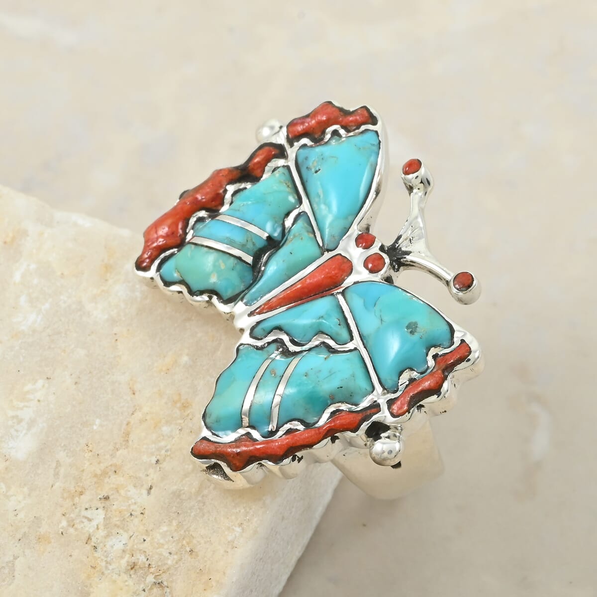 Santa Fe Style Multi Gemstone 7.00 ctw Ring in Sterling Silver (Size 6.0) image number 1