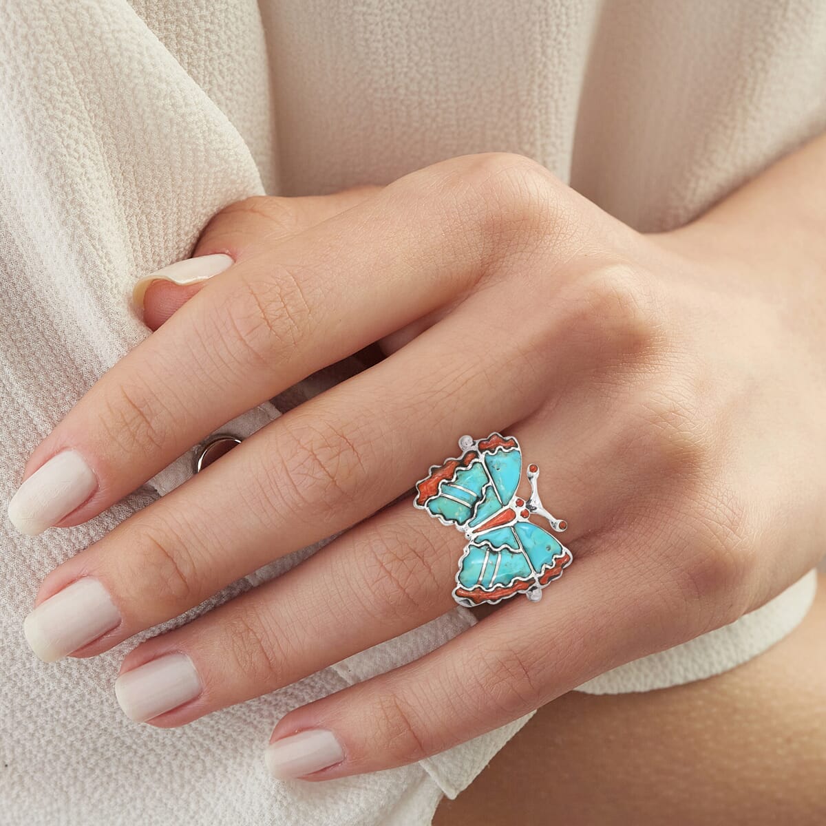 Santa Fe Style Multi Gemstone 7.00 ctw Ring in Sterling Silver (Size 6.0) image number 2