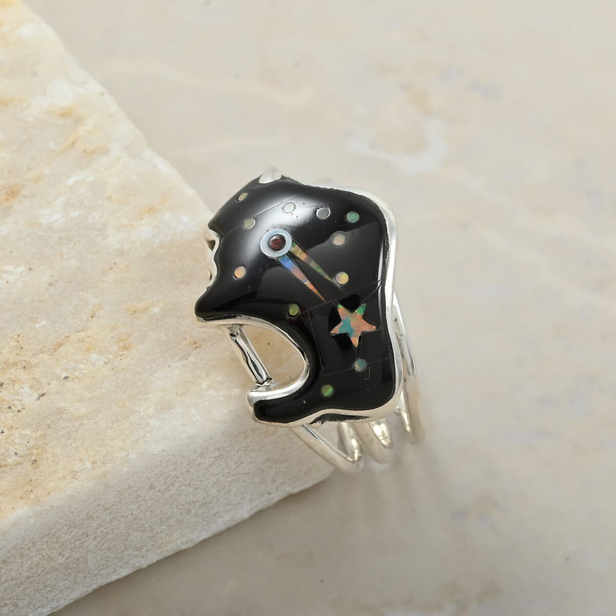 Santa Fe Style Black Onyx 7.00 ctw Dots Ring in Sterling Silver (Size 10.0) image number 1