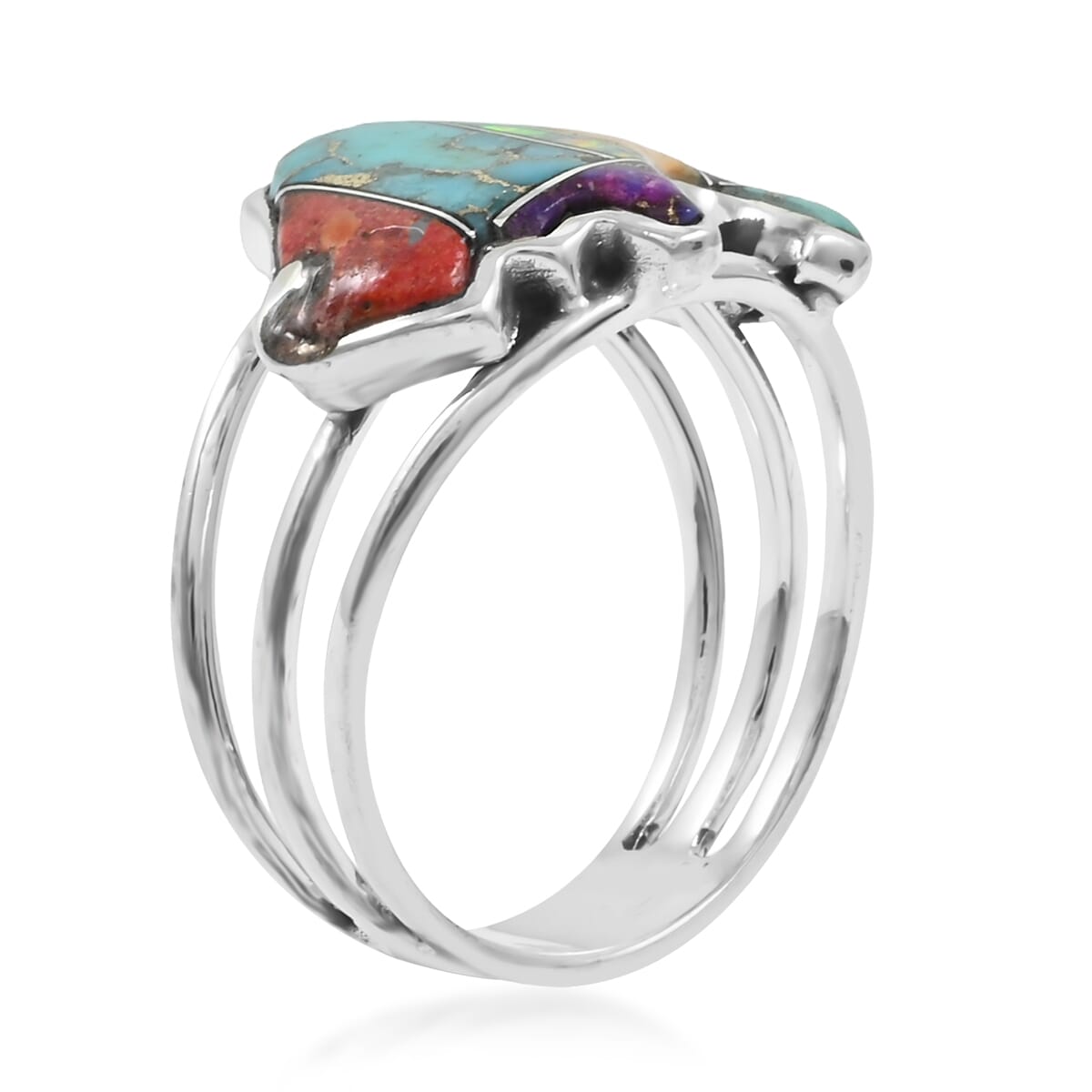 Santa Fe Style Multi Gemstone 7.00 ctw Stripe Ring in Sterling Silver (Size 10.0) image number 3