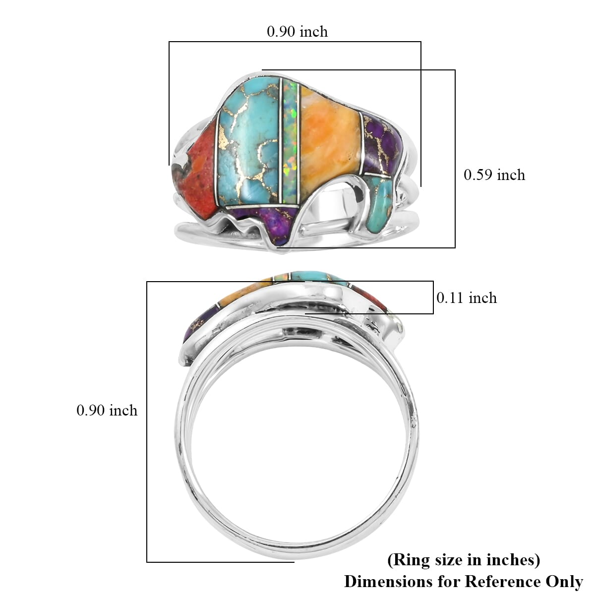 Santa Fe Style Multi Gemstone 7.00 ctw Stripe Ring in Sterling Silver (Size 10.0) image number 4
