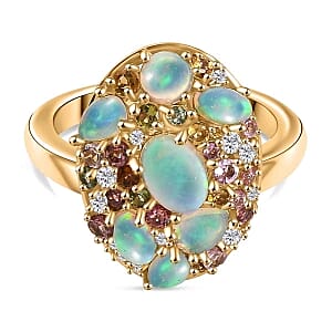 Ethiopian Welo Opal and Multi Gemstone 2.50 ctw Ring in Vermeil Yellow Gold Over Sterling Silver (Size 11.5)