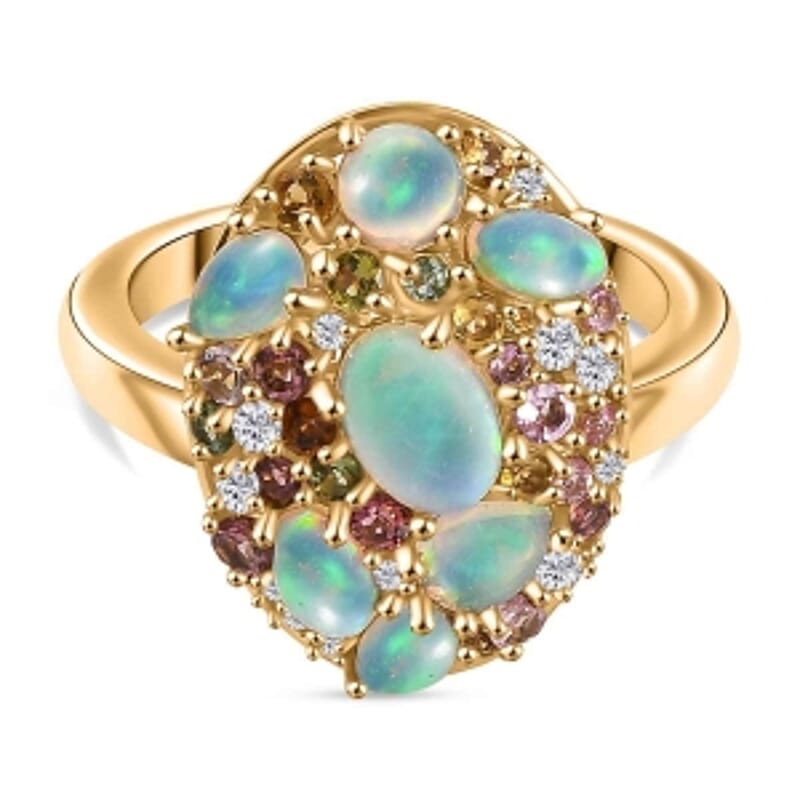 Ethiopian Welo Opal and Multi Gemstone 2.50 ctw Ring in Vermeil Yellow Gold Over Sterling Silver (Size 11.5)