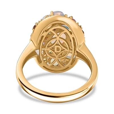 Ethiopian Welo Opal and Multi Gemstone 2.50 ctw Ring in Vermeil Yellow Gold Over Sterling Silver (Size 11.5)