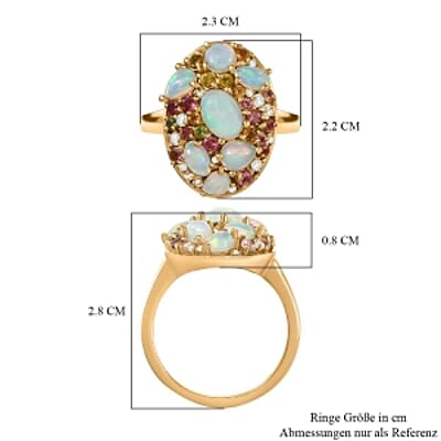 Ethiopian Welo Opal and Multi Gemstone 2.50 ctw Ring in Vermeil Yellow Gold Over Sterling Silver (Size 11.5)