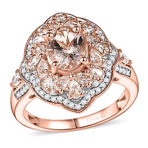D'Joy Premium Marropino Morganite and White Zircon 3.00 ctw Ring in 18K Vermeil Rose Gold Over Sterling Silver (Size 10.0)