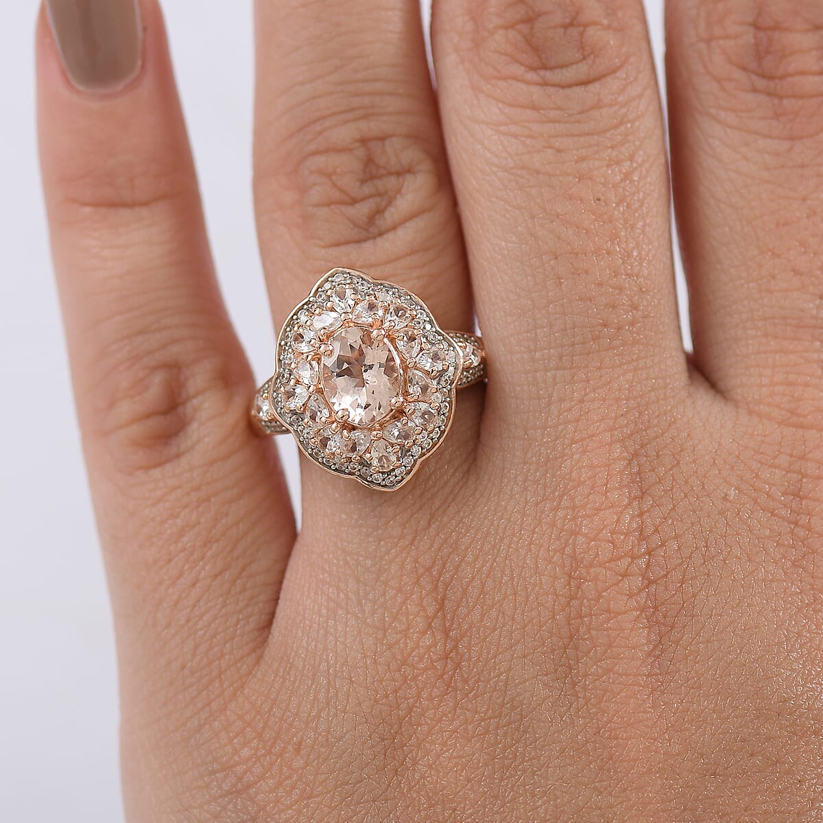 D'Joy Premium Marropino Morganite and White Zircon 3.00 ctw Ring in 18K Vermeil Rose Gold Over Sterling Silver (Size 6.0) image number 2