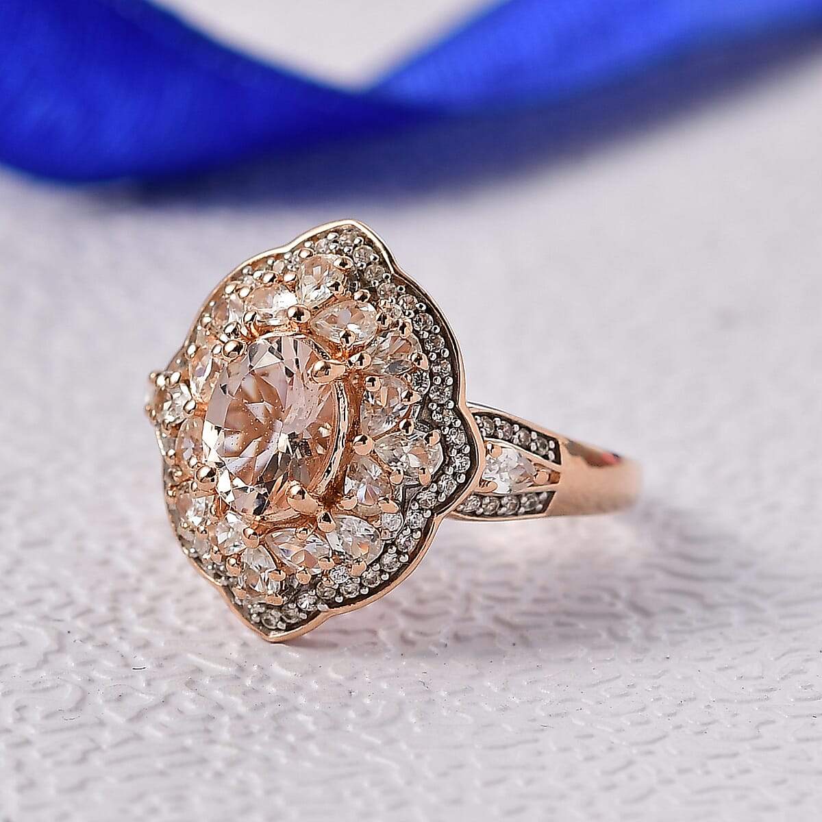D'Joy Premium Marropino Morganite and White Zircon 3.00 ctw Ring in 18K Vermeil Rose Gold Over Sterling Silver (Size 8.0) image number 1