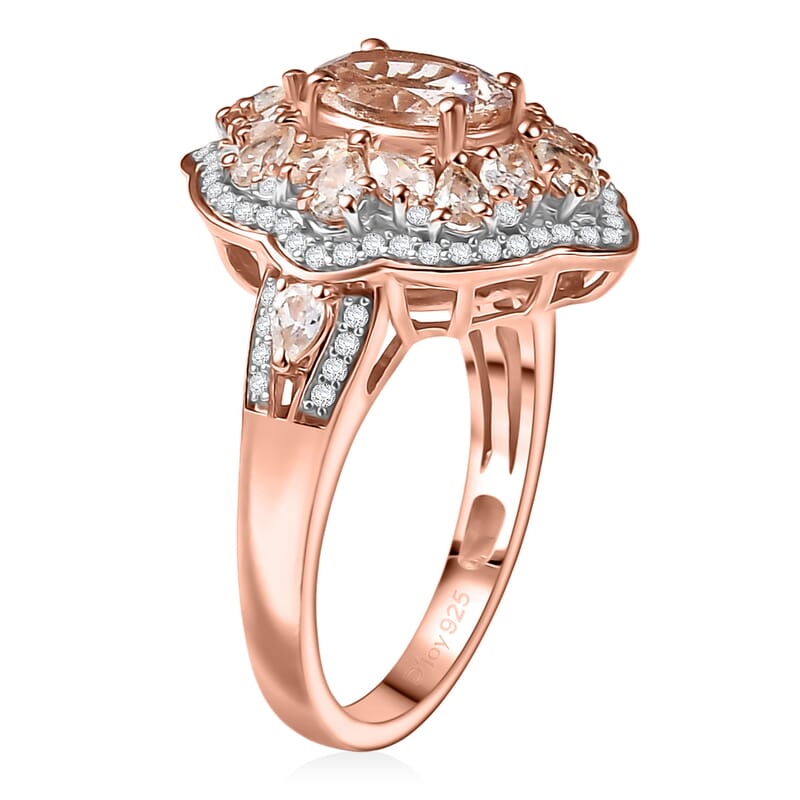 D'Joy Premium Marropino Morganite and White Zircon 3.00 ctw Regal Sky Sparkle Ring in 18K Vermeil Rose Gold Over Sterling Silver (Size 8.0)