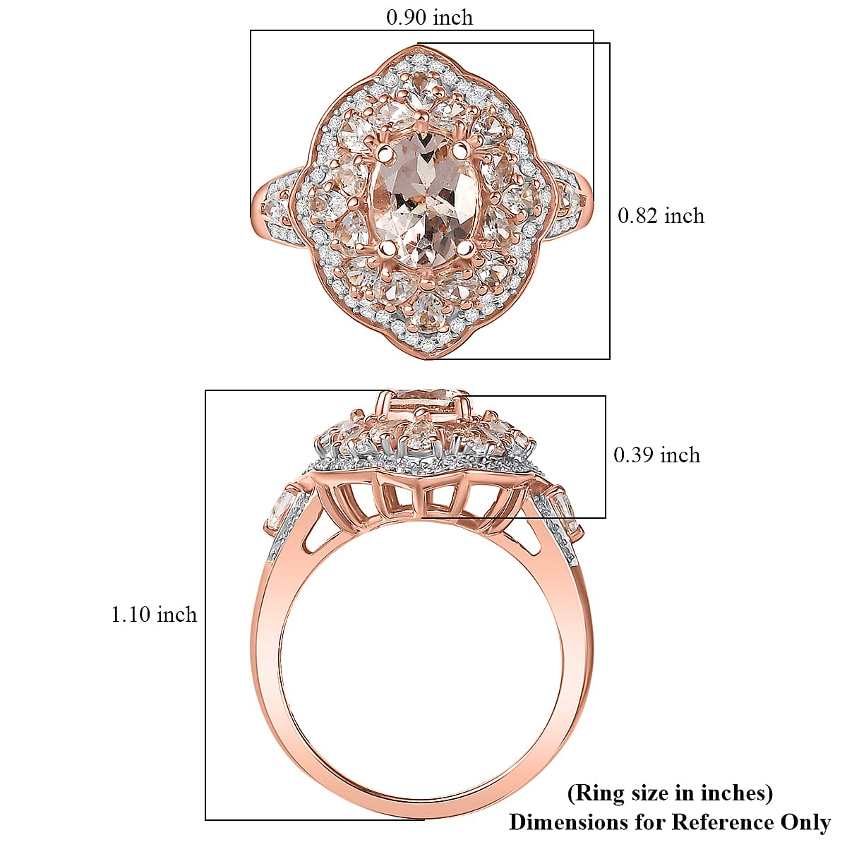 D'Joy Premium Marropino Morganite and White Zircon 3.00 ctw Regal Sky Sparkle Ring in 18K Vermeil Rose Gold Over Sterling Silver (Size 8.0)