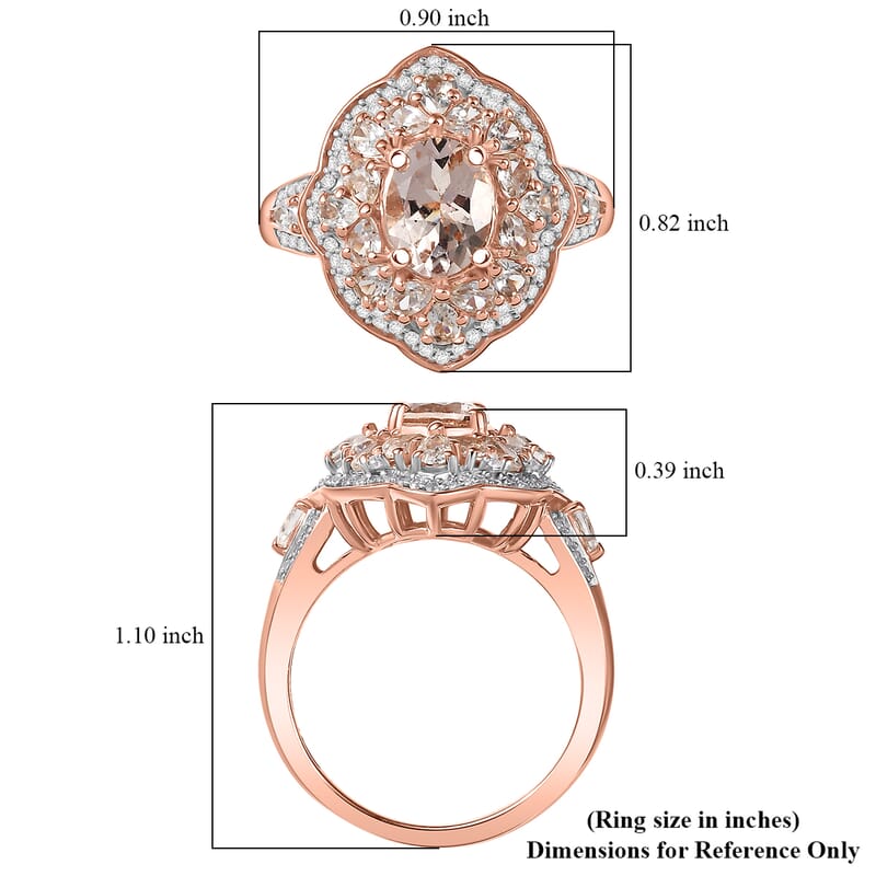 D'Joy Premium Marropino Morganite and White Zircon 3.00 ctw Regal Sky Sparkle Ring in 18K Vermeil Rose Gold Over Sterling Silver (Size 8.0)