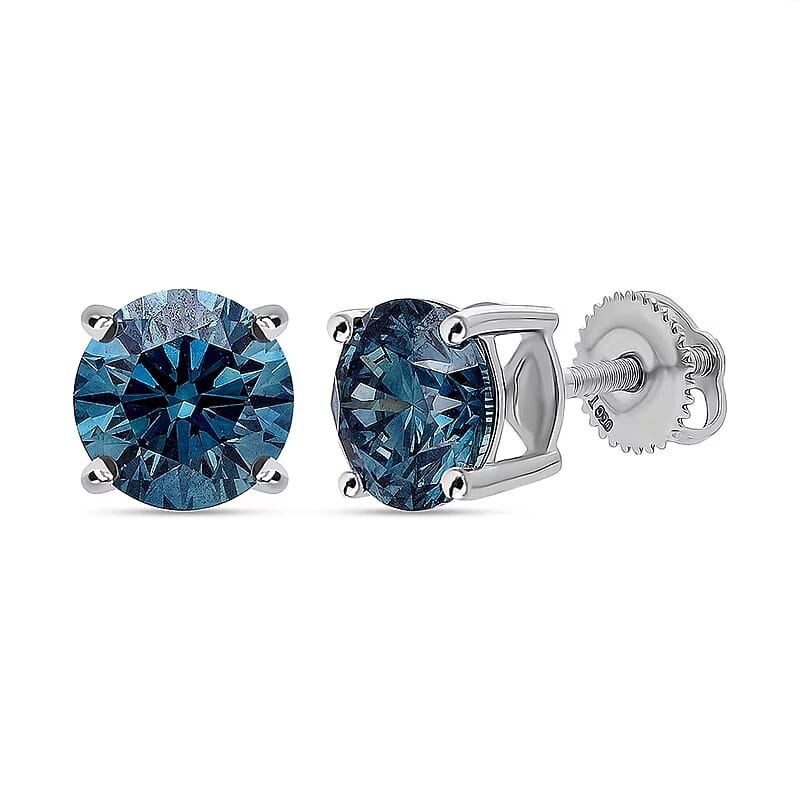 Luxuriant Lab Grown Blue Diamond (IR) VS 4.00 ctw Stud Earrings in 950 Platinum