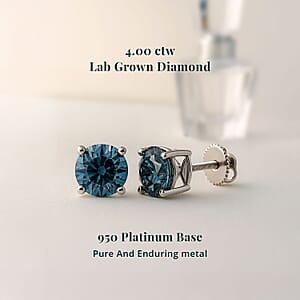 Luxuriant Lab Grown Blue Diamond (IR) VS 4.00 ctw Stud Earrings in 950 Platinum