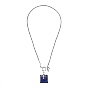 Lapis Lazuli 90.00 ctw and Austrian Crystal Necklace in Silvertone 25.50 Inches
