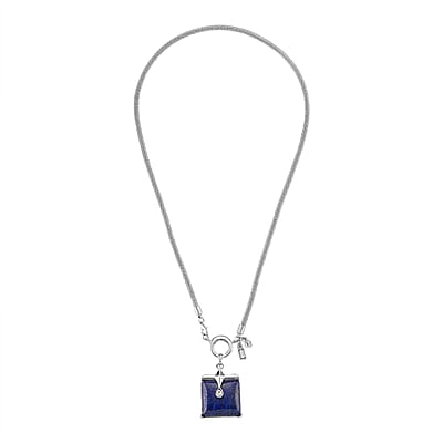 Lapis Lazuli 90.00 ctw and Austrian Crystal Necklace in Silvertone 25.50 Inches