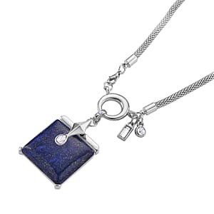 Lapis Lazuli 90.00 ctw and Austrian Crystal Necklace in Silvertone 25.50 Inches