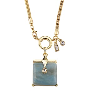 Amazonite 90.00 ctw and Austrian Crystal Necklace in Goldtone 25.50 Inches