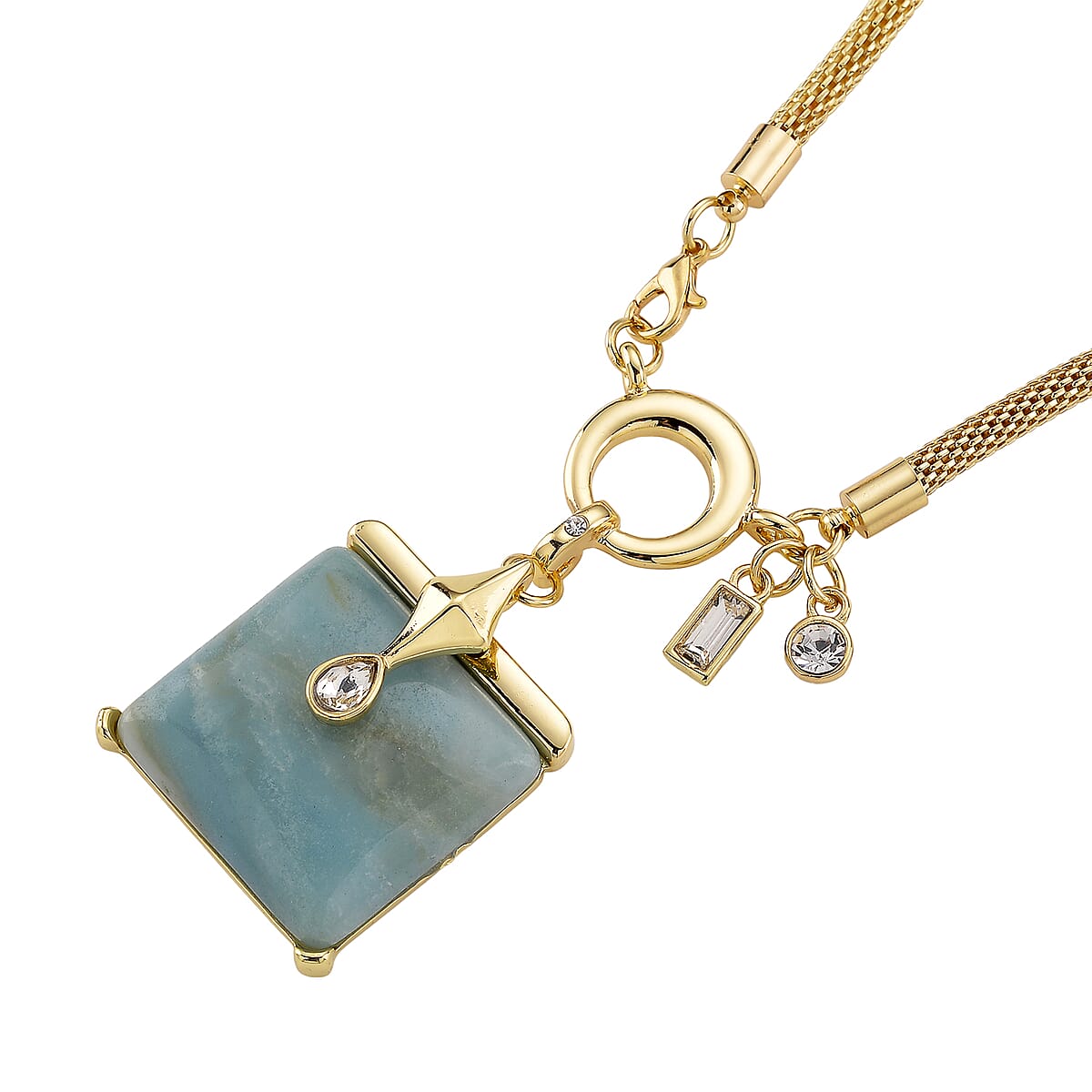 Amazonite 90.00 ctw and Austrian Crystal Necklace in Goldtone 25.50 Inches image number 3