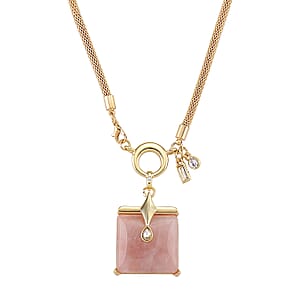 Galilea Rose Quartz 90.00 ctw and Austrian Crystal Necklace in Goldtone 25.50 Inches