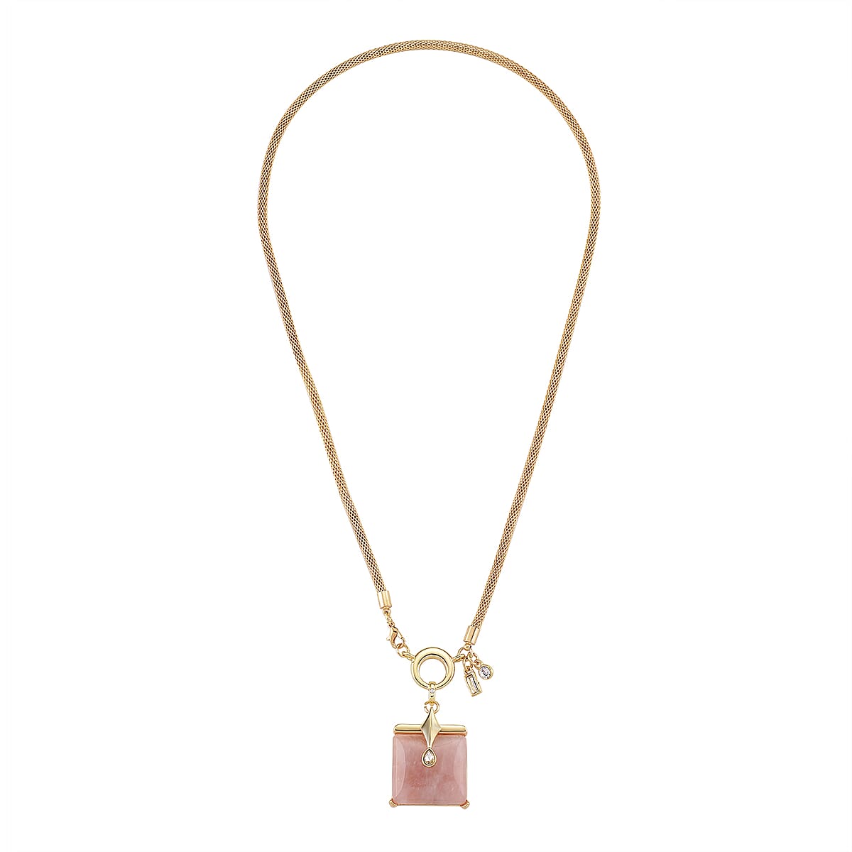 Galilea Rose Quartz 90.00 ctw and Austrian Crystal Necklace in Goldtone 25.50 Inches image number 2