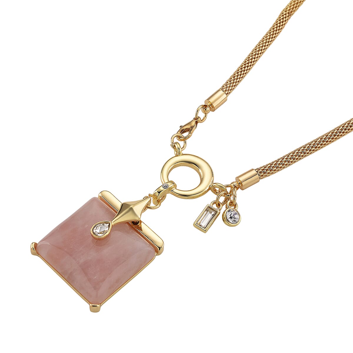 Galilea Rose Quartz 90.00 ctw and Austrian Crystal Necklace in Goldtone 25.50 Inches image number 3