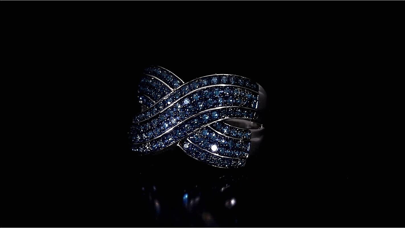 D’Joy Blue Diamond (IR) 0.75 ctw Ring in Rhodium Over Sterling Silver (Size 10.0)