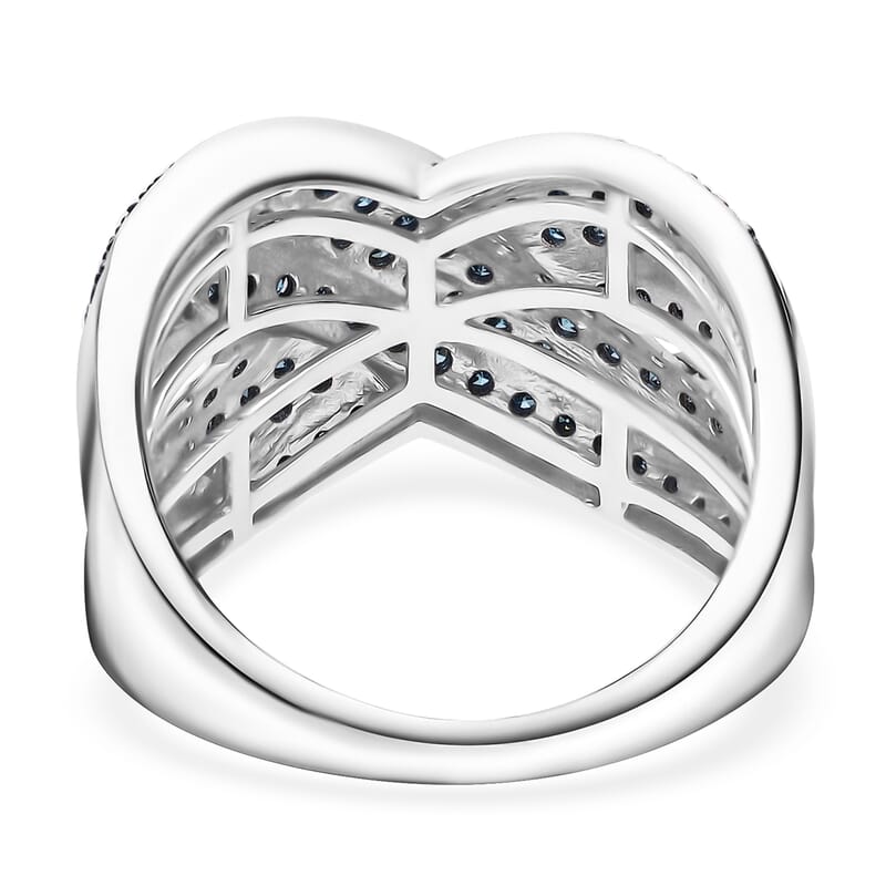 D’Joy Blue Diamond (IR) 0.75 ctw Crossover Bridge Ring in Rhodium Over Sterling Silver (Size 10.0)