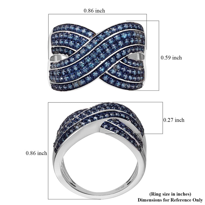 D’Joy Blue Diamond (IR) 0.75 ctw Crossover Bridge Ring in Rhodium Over Sterling Silver (Size 10.0)